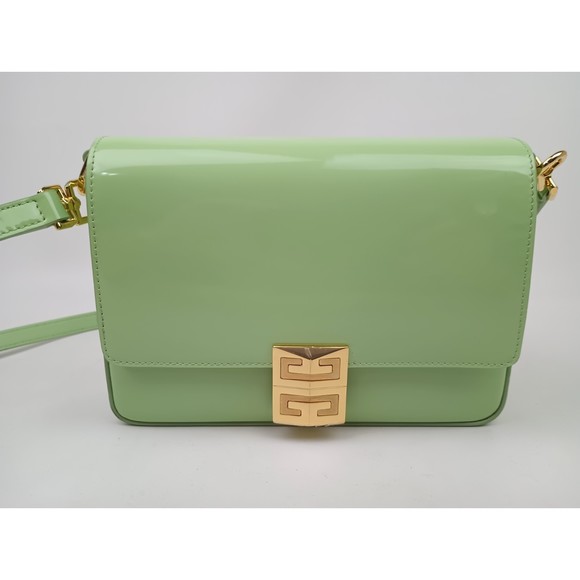 Givenchy 4G Green Patent Leather Gold Logo Flap Crossbody Shoulder Bag